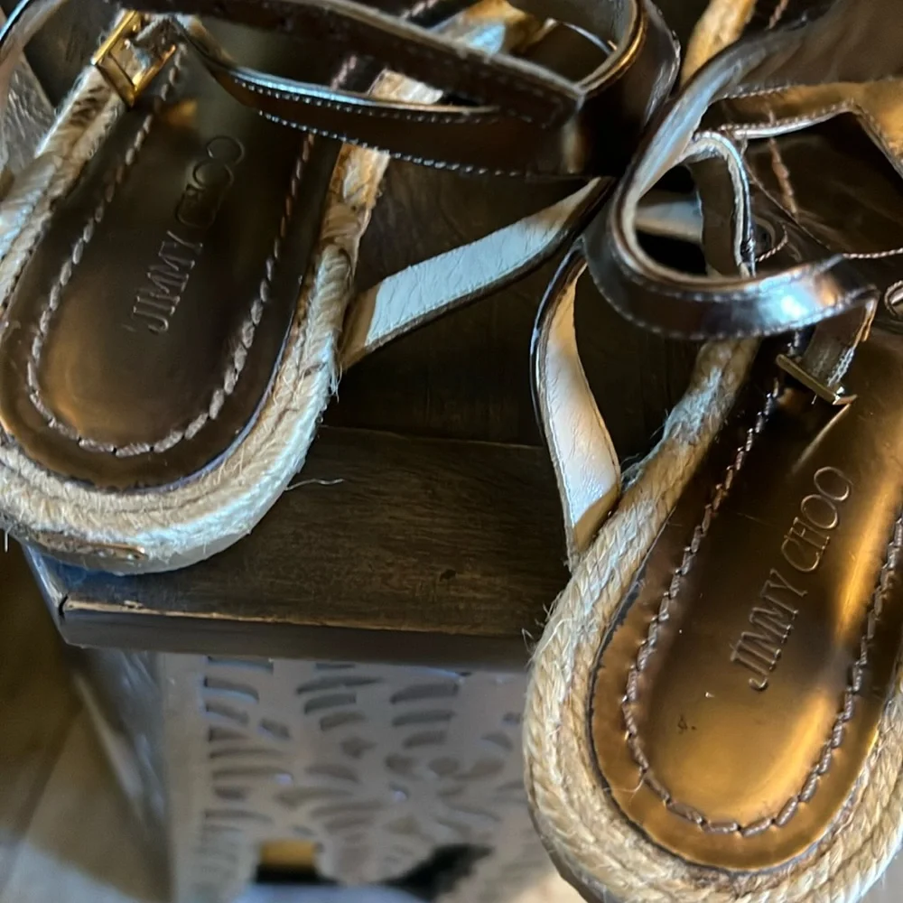 🛑 1 hour sale. Jimmy Choo, size 39EU, Metallic Espadrille Gladiator Sandals - Picture 3 of 14
